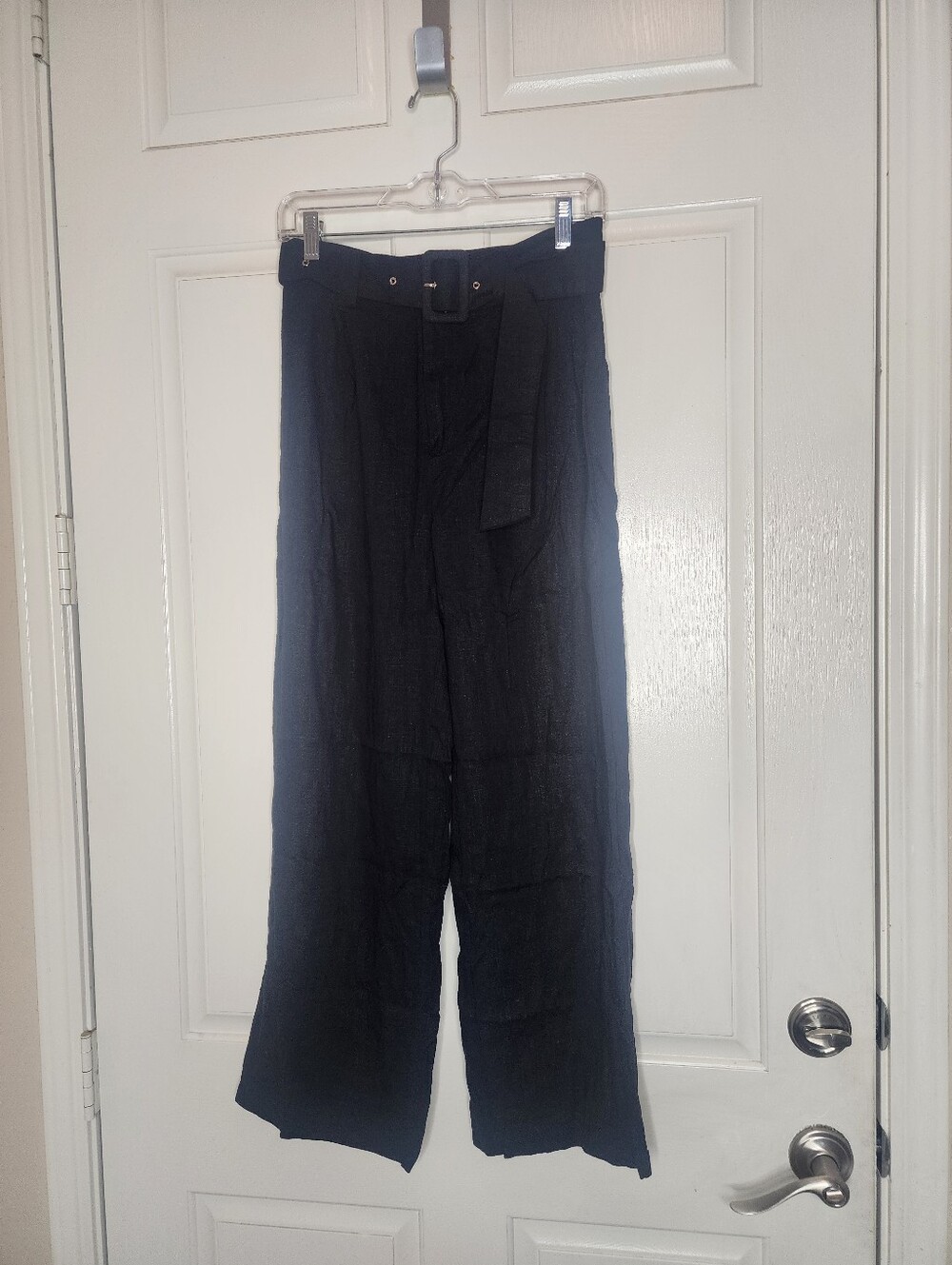 Petal & Pup Benton Belted Wide Leg Pants Black High Waist Trouser Pleated Small